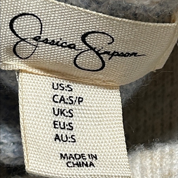 Jessica Simpson Cream Blue Plaid Fuzzy Button-Up Sweater Size S Wool Blend - Picture 3 of 5